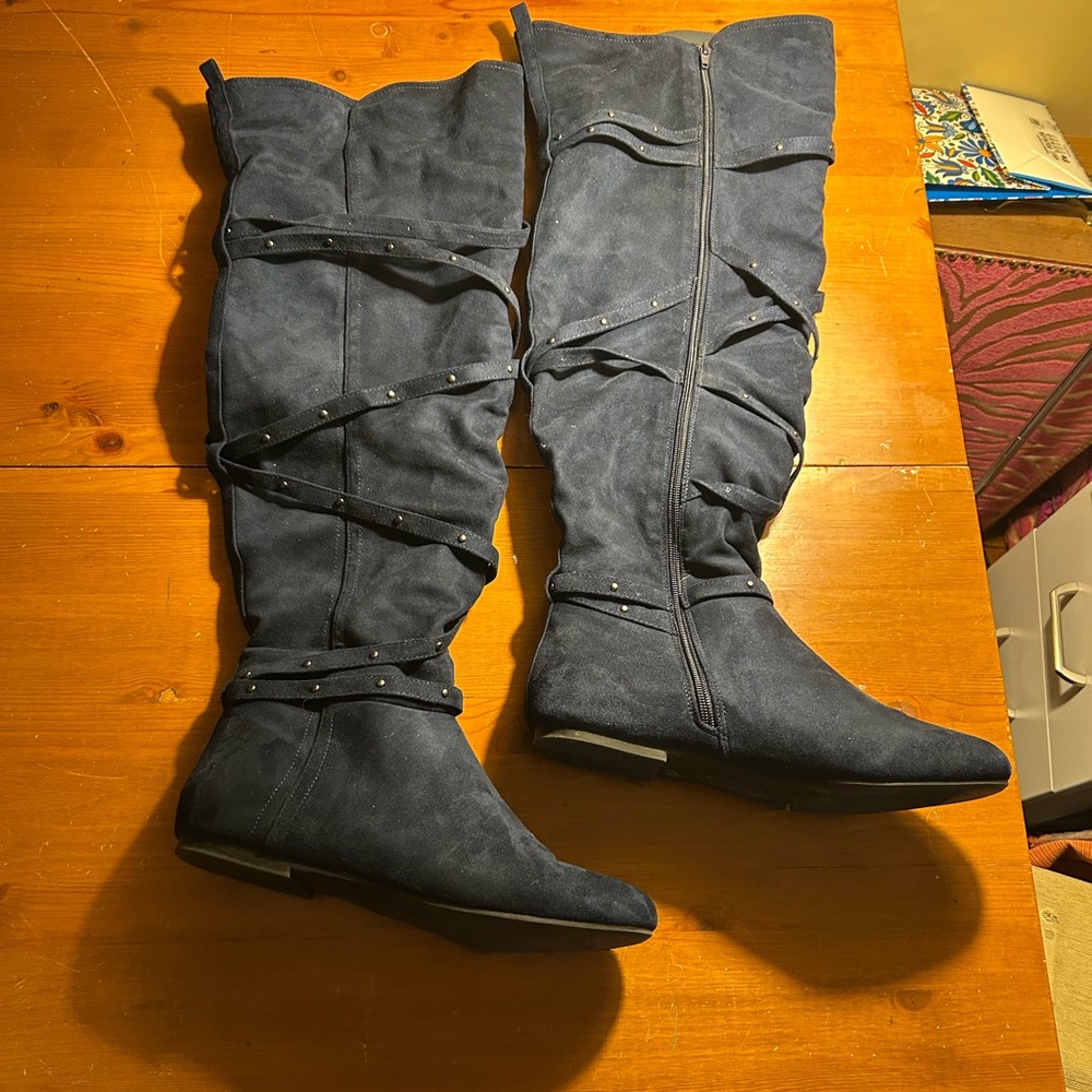 Navy Wide Calf Over the Knee Boots